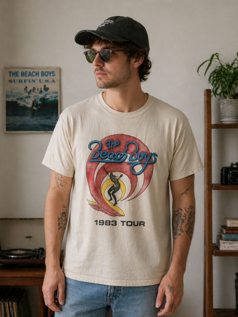 Vintage Style The Beach Boys 1983 Tour Graphic Tee Retro Surf Rock L